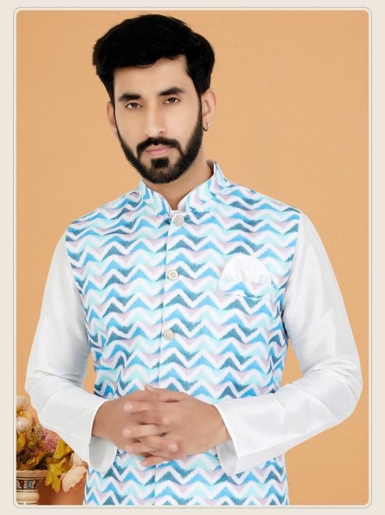 Picture of Magnificent Digital Print Cotton Multi Readymade Nehru Jacket