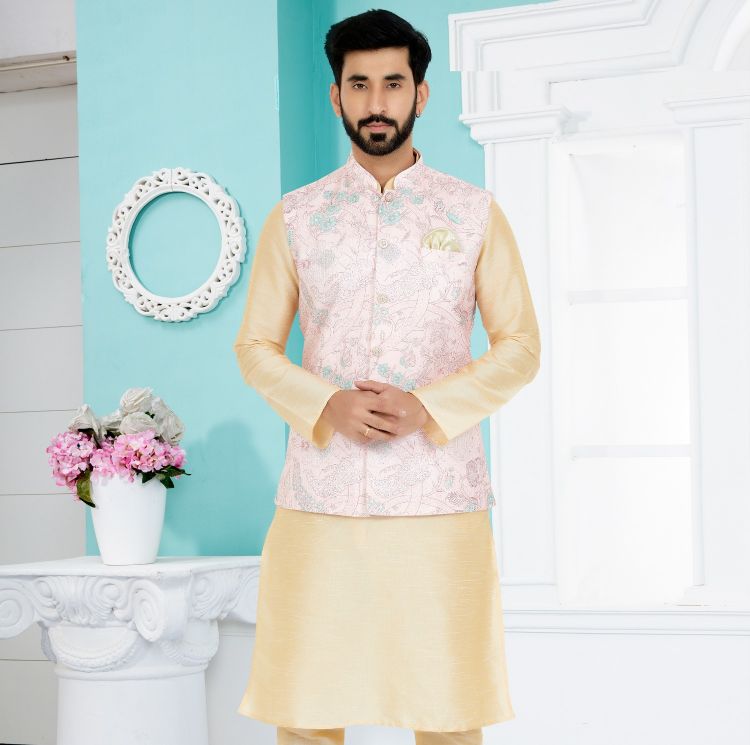 Picture of Shapely Mono Polyester Light Pink Nehru Jacket