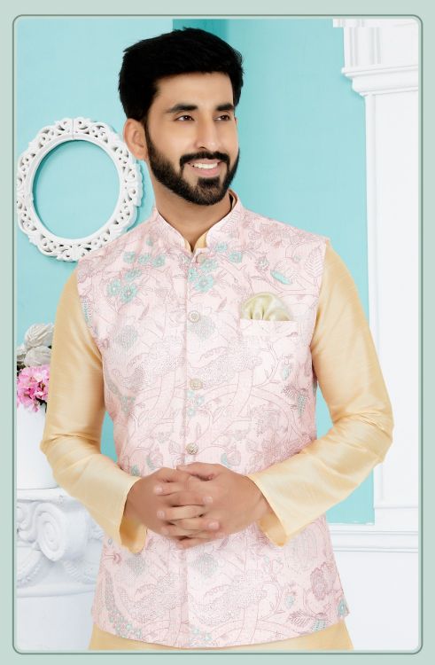 Picture of Shapely Mono Polyester Light Pink Nehru Jacket