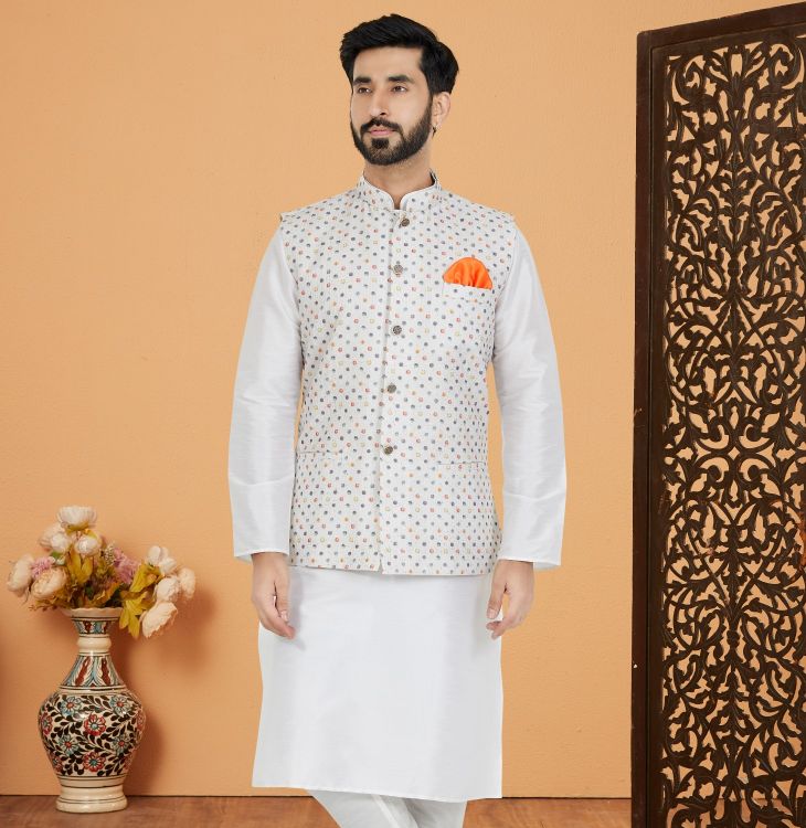 Picture of Shapely Mono Polyester White Nehru Jacket