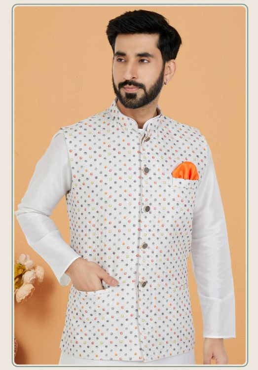 Picture of Shapely Mono Polyester White Nehru Jacket