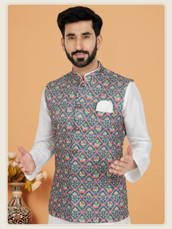 Picture of Pleasing Mono Polyester Multi Readymade Nehru Jacket