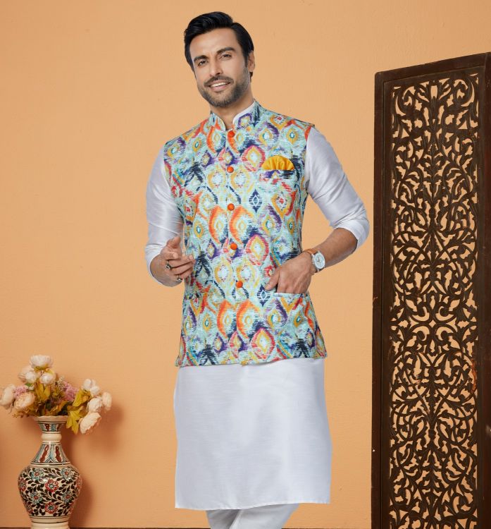 Picture of Well Formed Mono Polyester Multi Readymade Nehru Jacket