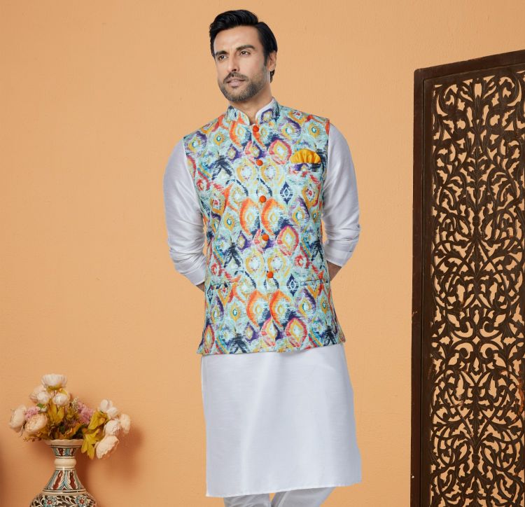 Picture of Well Formed Mono Polyester Multi Readymade Nehru Jacket