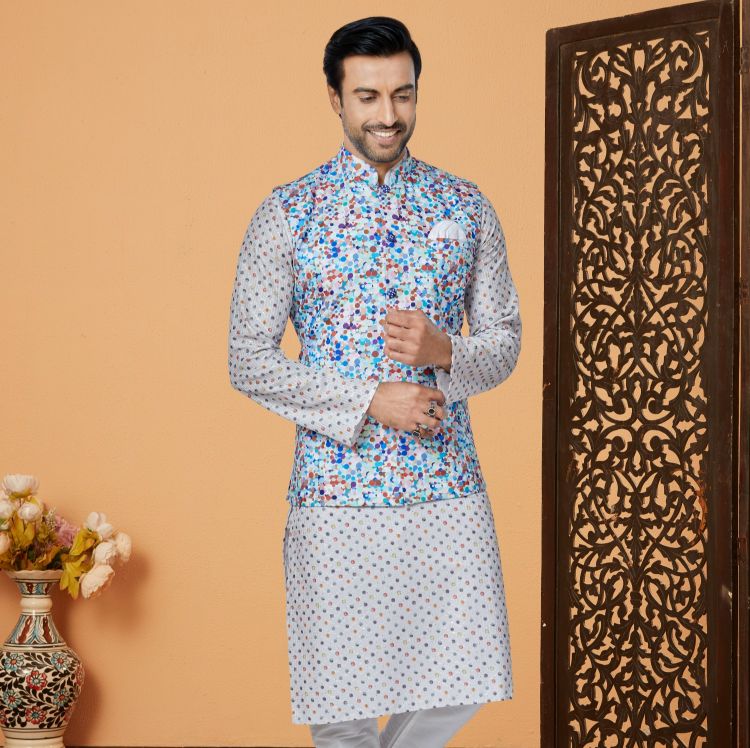 Picture of Nice Mono Polyester Multi Readymade Nehru Jacket