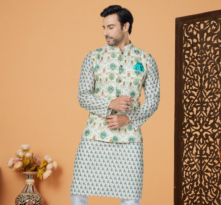 Picture of Comely Mono Polyester Multi Readymade Nehru Jacket