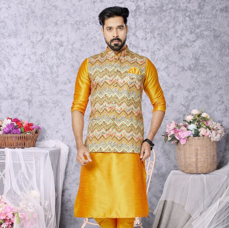 Picture of Excellent Mono Polyester Multi Readymade Nehru Jacket