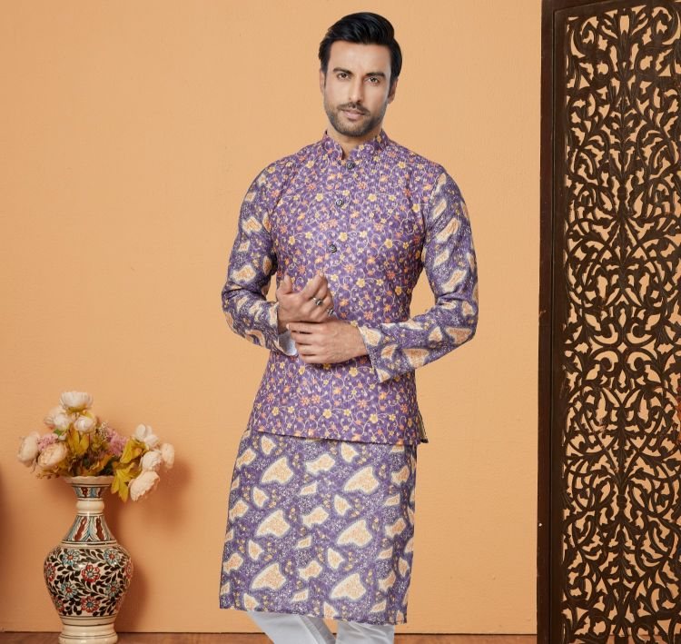 Picture of Wonderful Mono Polyester Purple Readymade Nehru Jacket