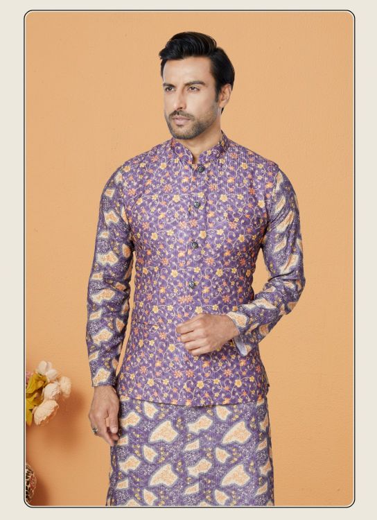 Picture of Wonderful Mono Polyester Purple Readymade Nehru Jacket