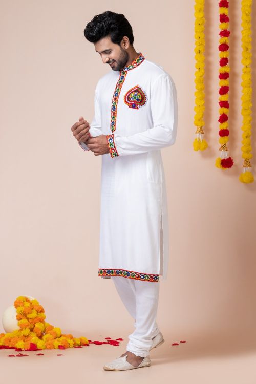 Picture of Grand Rayon White Navratri Readymade Kurta Pajama