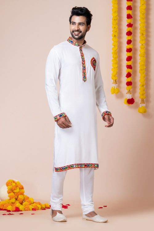 Picture of Grand Rayon White Navratri Readymade Kurta Pajama