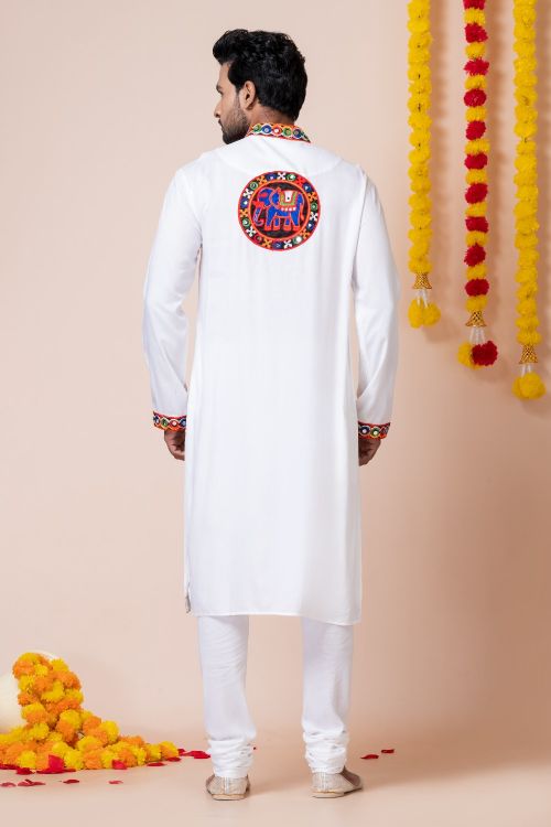 Picture of Grand Rayon White Navratri Readymade Kurta Pajama