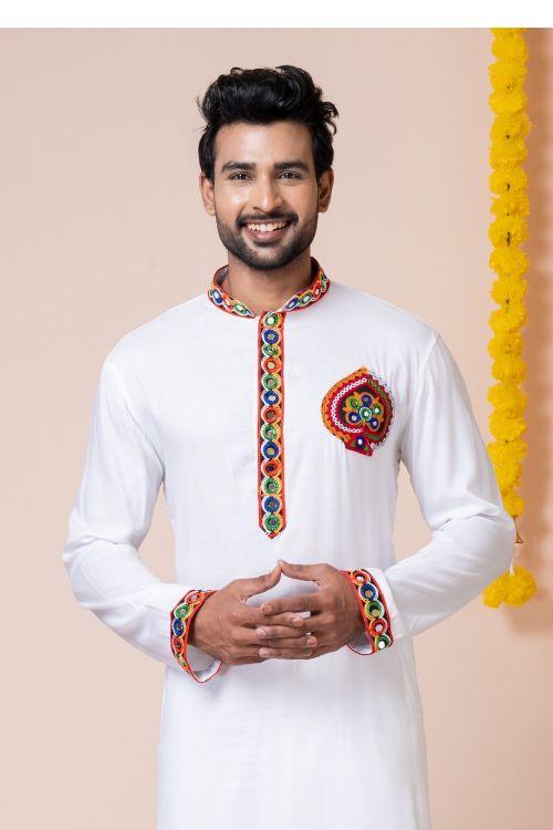Picture of Grand Rayon White Navratri Readymade Kurta Pajama