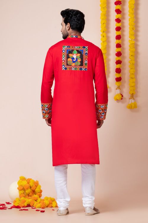 Picture of Splendid Rayon Red Navratri Readymade Kurta Pajama