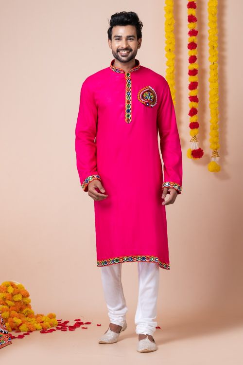 Picture of Classy Rayon Pink Navratri Readymade Kurta Pajama