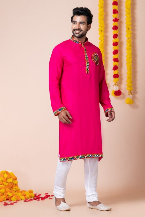 Picture of Classy Rayon Pink Navratri Readymade Kurta Pajama
