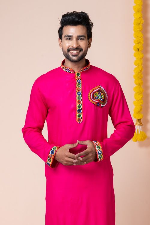 Picture of Classy Rayon Pink Navratri Readymade Kurta Pajama