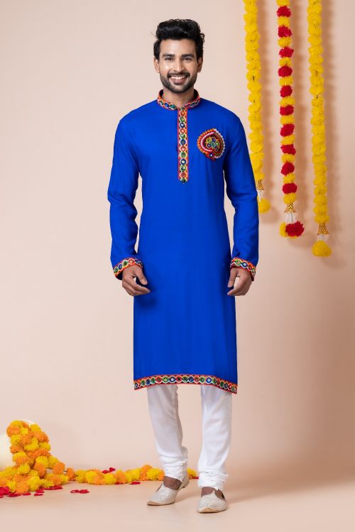 Picture of Sublime Rayon Blue Navratri Readymade Kurta Pajama