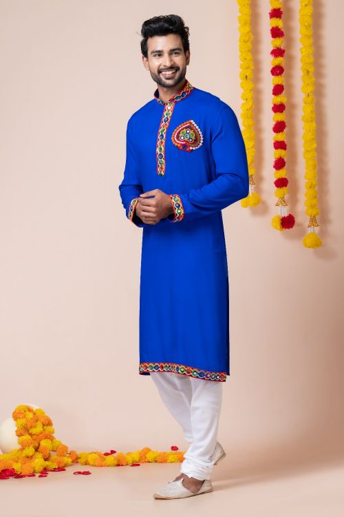 Picture of Sublime Rayon Blue Navratri Readymade Kurta Pajama