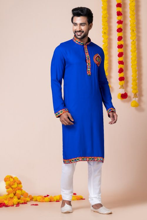 Picture of Sublime Rayon Blue Navratri Readymade Kurta Pajama