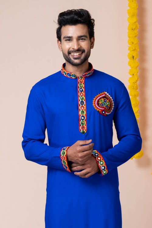 Picture of Sublime Rayon Blue Navratri Readymade Kurta Pajama