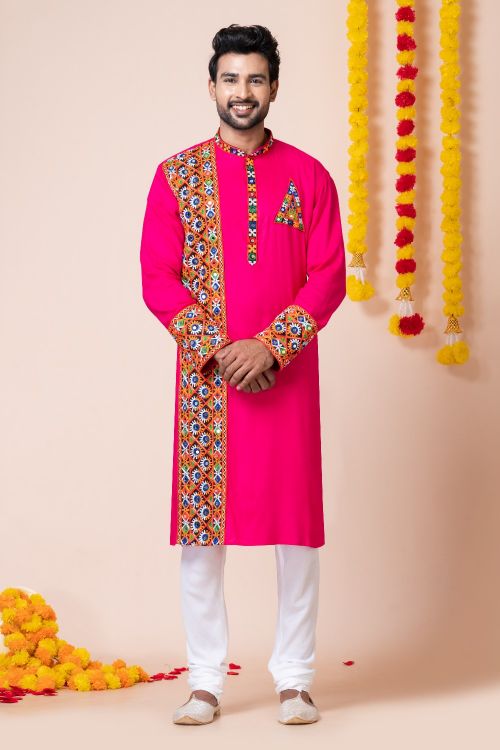 Picture of Wonderful Rayon Pink Navratri Readymade Kurta Pajama