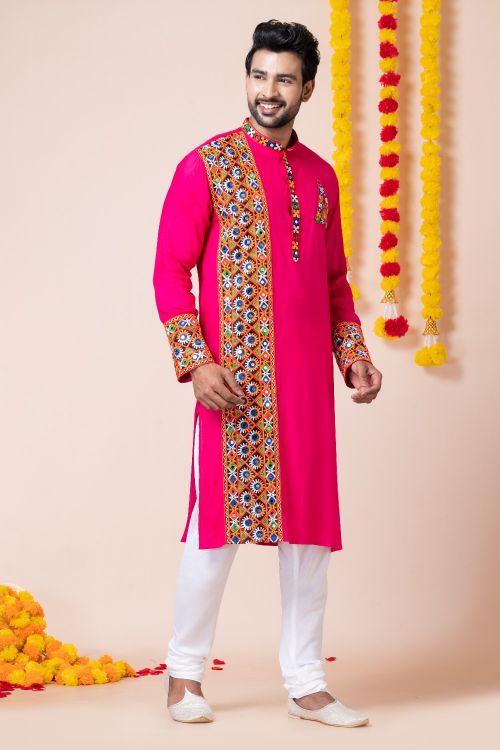 Picture of Wonderful Rayon Pink Navratri Readymade Kurta Pajama