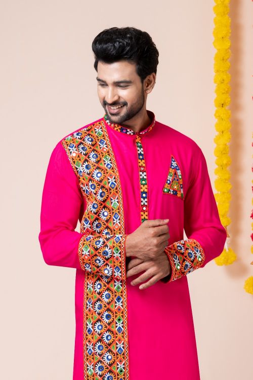 Picture of Wonderful Rayon Pink Navratri Readymade Kurta Pajama