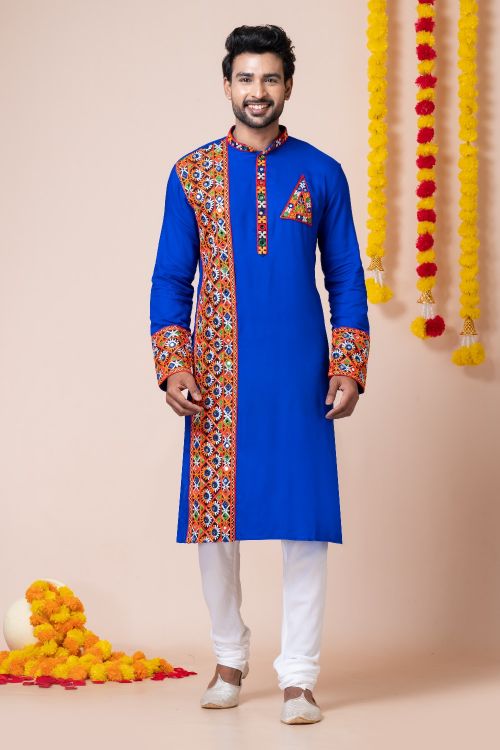 Picture of Radiant Rayon Blue Navratri Readymade Kurta Pajama