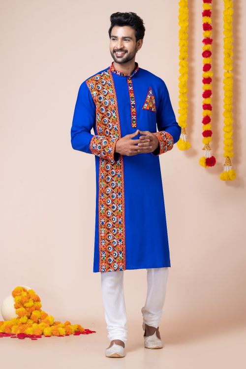 Picture of Radiant Rayon Blue Navratri Readymade Kurta Pajama