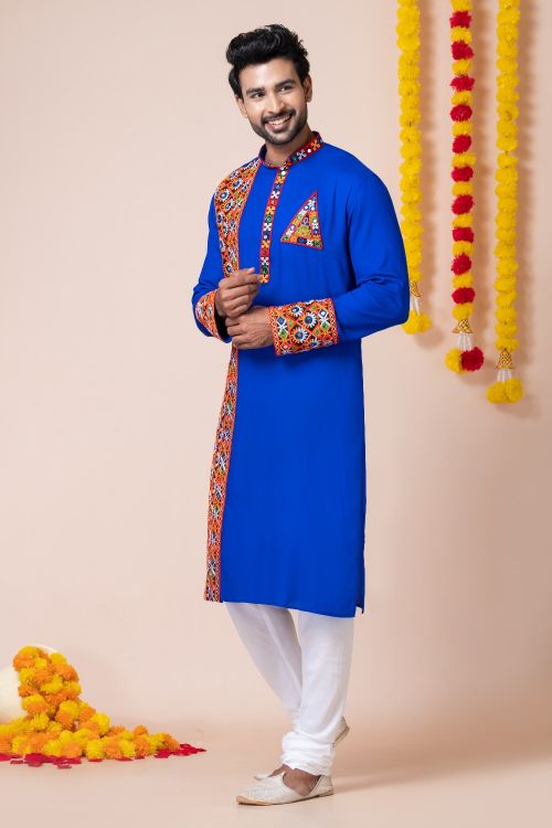 Picture of Radiant Rayon Blue Navratri Readymade Kurta Pajama