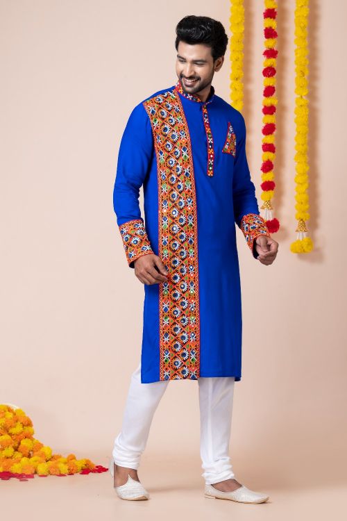 Picture of Radiant Rayon Blue Navratri Readymade Kurta Pajama