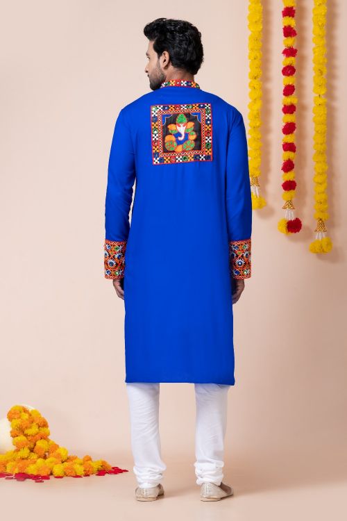 Picture of Radiant Rayon Blue Navratri Readymade Kurta Pajama