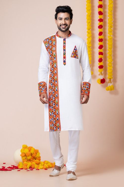 Picture of Elegant Rayon White Navratri Readymade Kurta Pajama