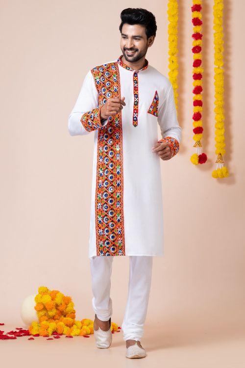 Picture of Elegant Rayon White Navratri Readymade Kurta Pajama