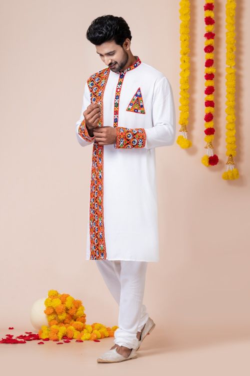 Picture of Elegant Rayon White Navratri Readymade Kurta Pajama