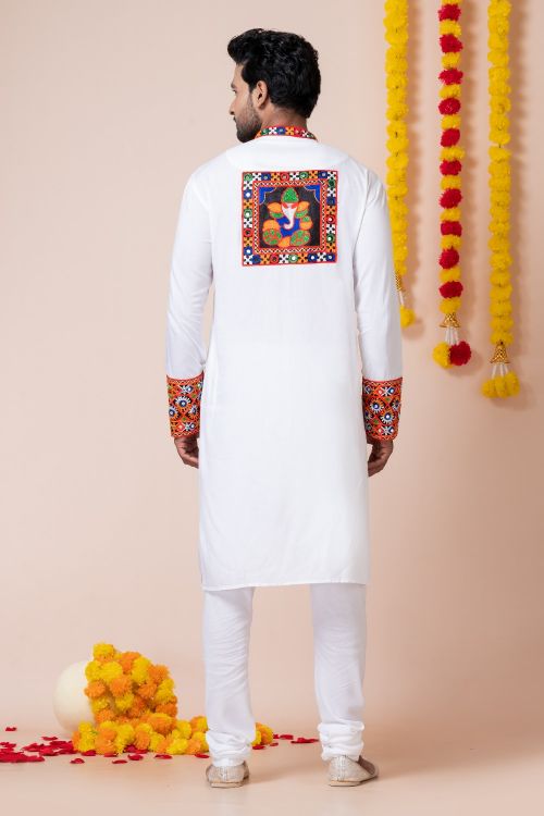 Picture of Elegant Rayon White Navratri Readymade Kurta Pajama