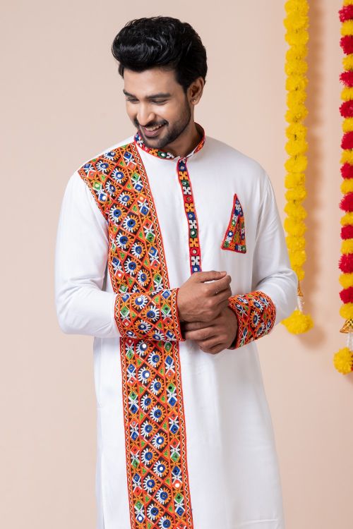 Picture of Elegant Rayon White Navratri Readymade Kurta Pajama
