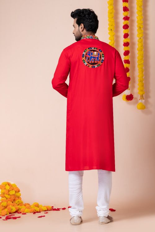 Picture of Ideal Rayon Red Navratri Readymade Kurta Pajama