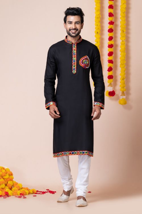 Picture of Superb Rayon Black Navratri Readymade Kurta Pajama
