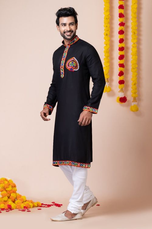 Picture of Superb Rayon Black Navratri Readymade Kurta Pajama