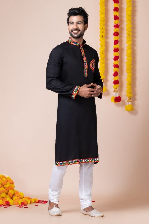 Picture of Superb Rayon Black Navratri Readymade Kurta Pajama