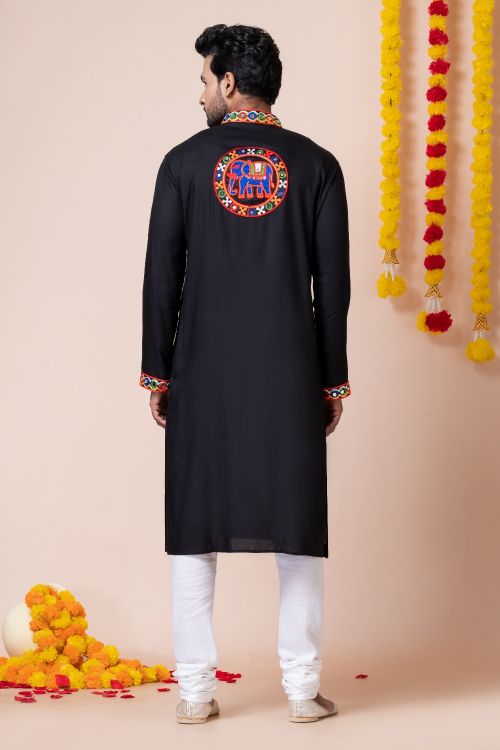 Picture of Superb Rayon Black Navratri Readymade Kurta Pajama
