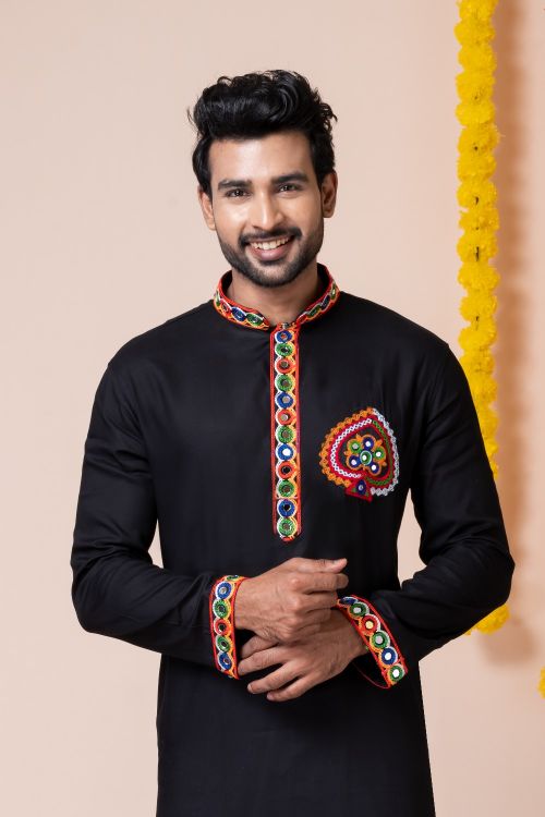 Picture of Superb Rayon Black Navratri Readymade Kurta Pajama