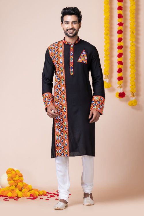 Picture of Taking Rayon Black Navratri Readymade Kurta Pajama