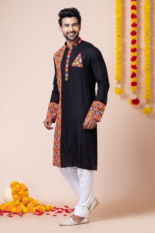 Picture of Taking Rayon Black Navratri Readymade Kurta Pajama