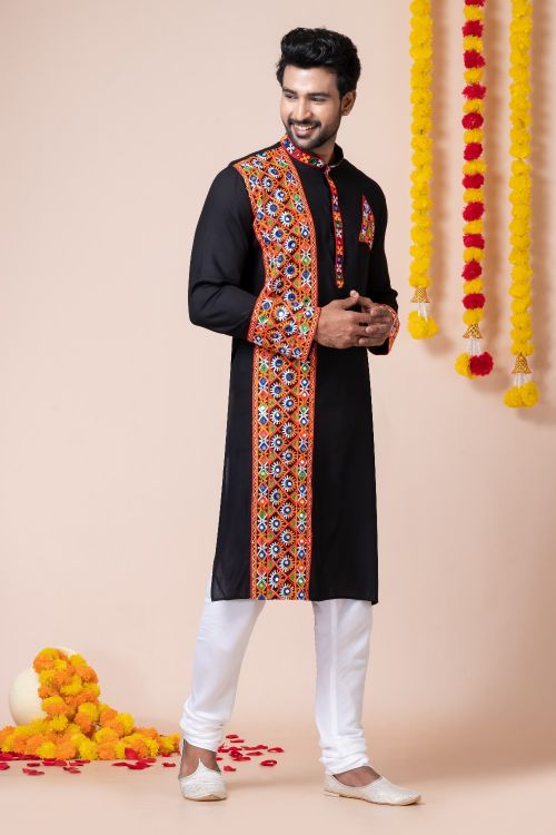 Picture of Taking Rayon Black Navratri Readymade Kurta Pajama