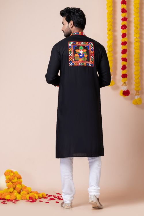 Picture of Taking Rayon Black Navratri Readymade Kurta Pajama