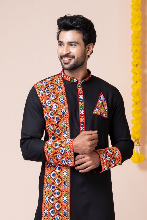 Picture of Taking Rayon Black Navratri Readymade Kurta Pajama