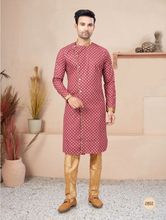 Picture of Sightly Cotton Printed Maroon Readymade Indo Western